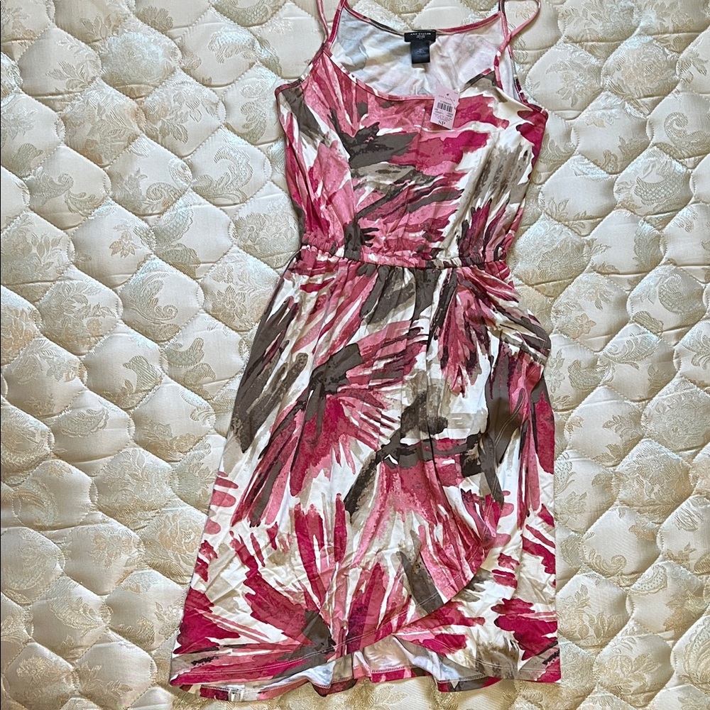 Ann Taylor Pink and Brown Patterned Midi Dress